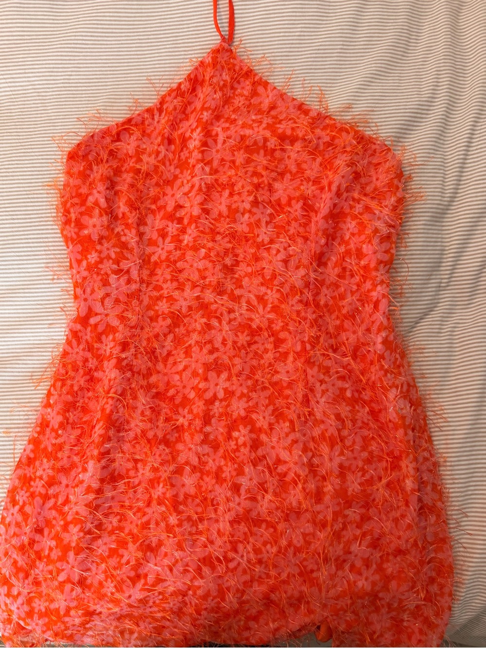 Vibrant Orange Floral Textured Halter Dress